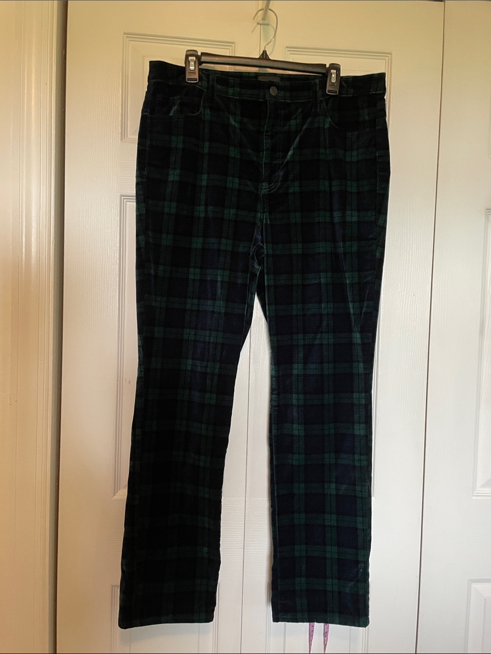 Women’s Talbots Velveteen Straight Leg Plaid Pants - Sz 14 Navy/Green